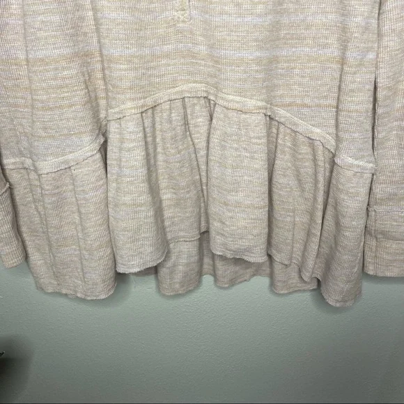 We the Free Free People Pink Coastline Peplum Long Sleeve Ruffle Hem Sweater Med - Picture 6 of 11